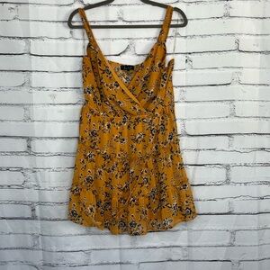Trixxi Mustard Floral Wrap Mini Dress Women’s Medium Sleeveless Lined V-Neck